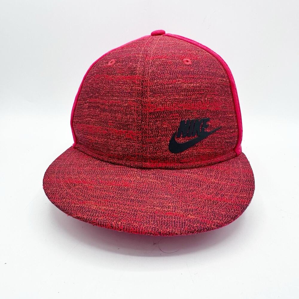 Nike True Dri Fit Hat Snapback Cap Adjustable Heathered Red Black Logo Flat Brim